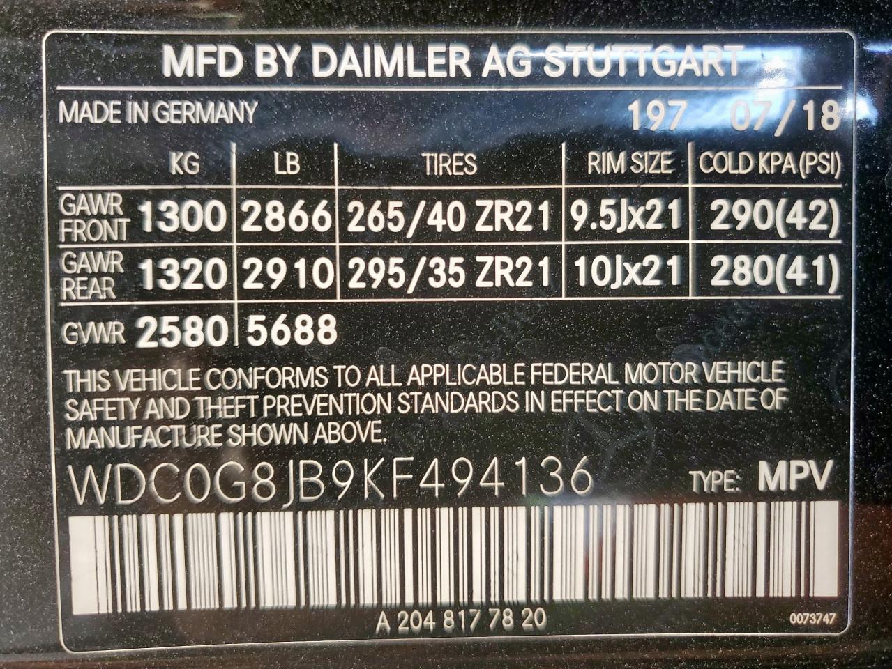 2019 Mercedes-Benz Glc 63 4Matic Amg VIN: WDC0G8JB9KF494136 Lot: 85520995