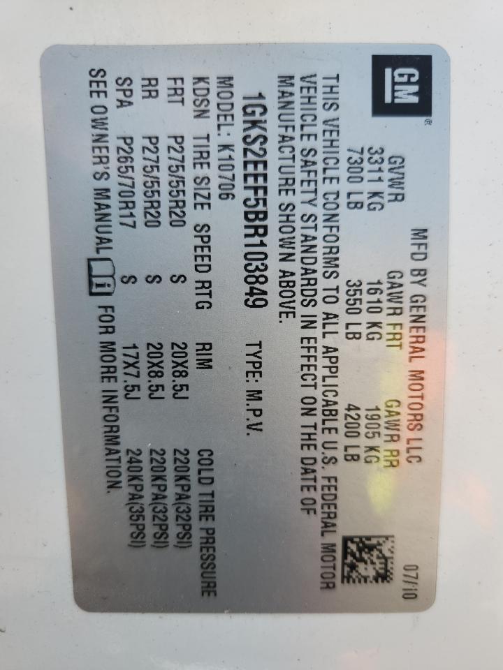 2011 GMC Yukon Denali VIN: 1GKS2EEF5BR103849 Lot: 87085765