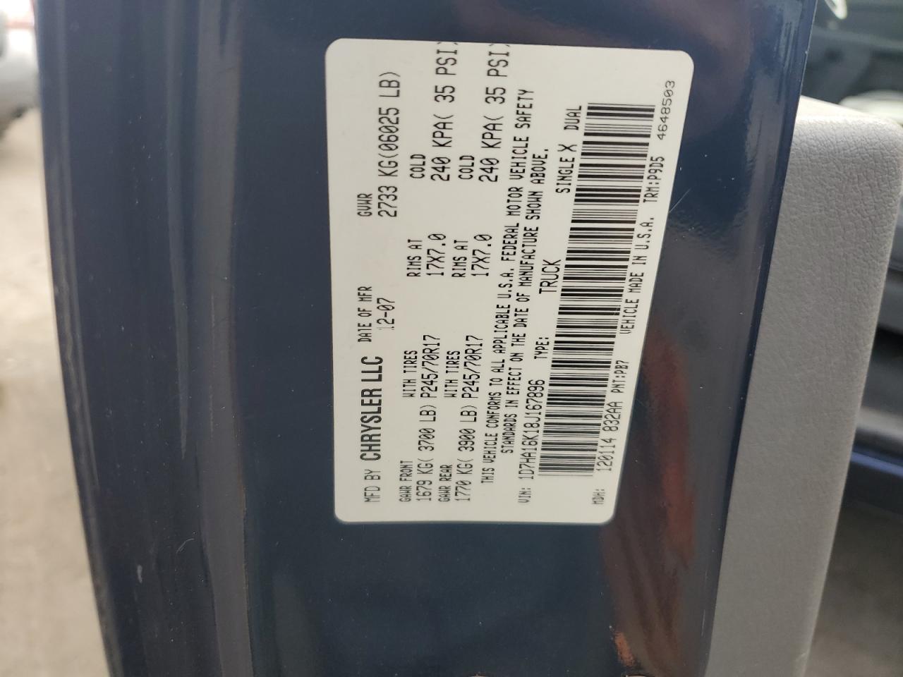 2008 Dodge Ram 1500 St VIN: 1D7HA16K18J167896 Lot: 82395115