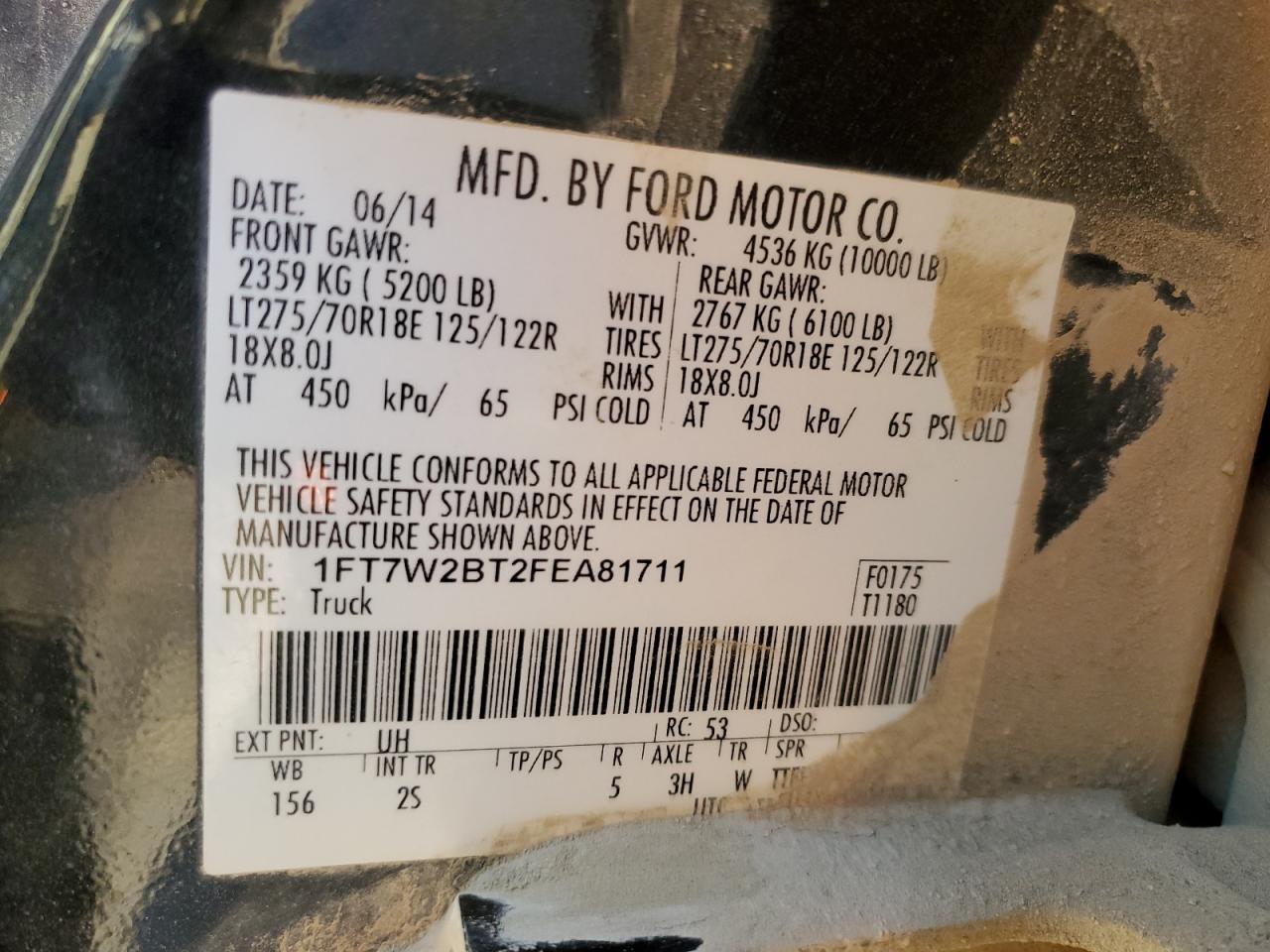 2015 Ford F250 Super Duty VIN: 1FT7W2BT2FEA81711 Lot: 86790495