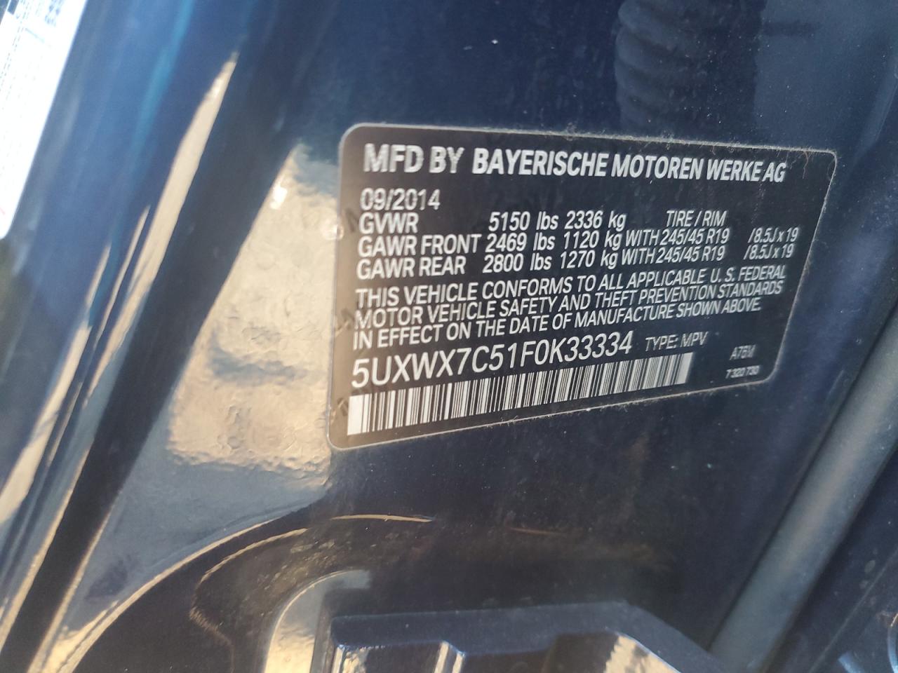 2015 BMW X3 xDrive35I VIN: 5UXWX7C51F0K33334 Lot: 85539965