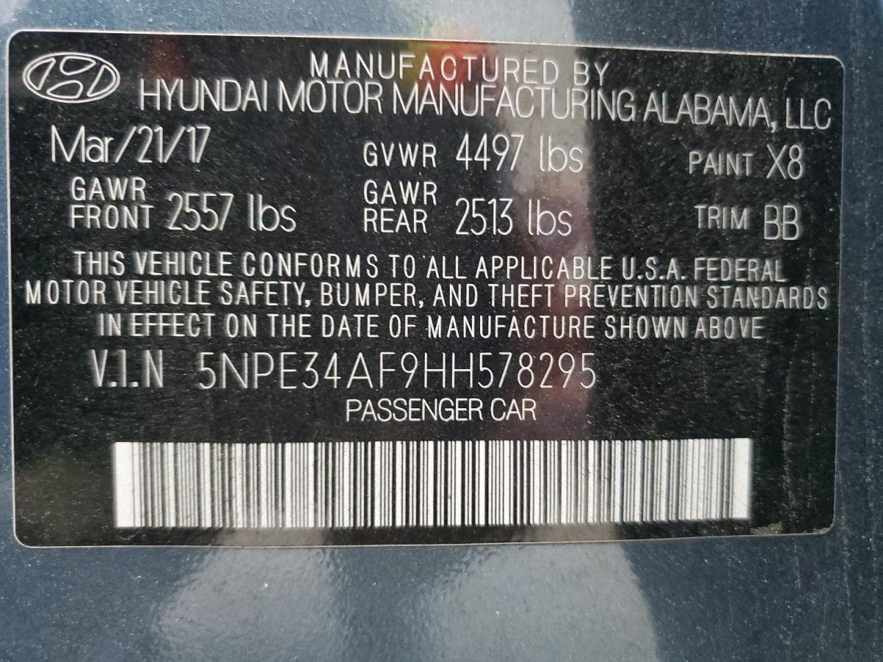 2017 Hyundai Sonata Sport VIN: 5NPE34AF9HH578295 Lot: 81957245