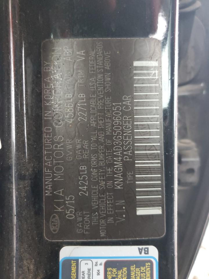 2016 Kia Optima Hybrid VIN: KNAGM4AD3G5096051 Lot: 85086535