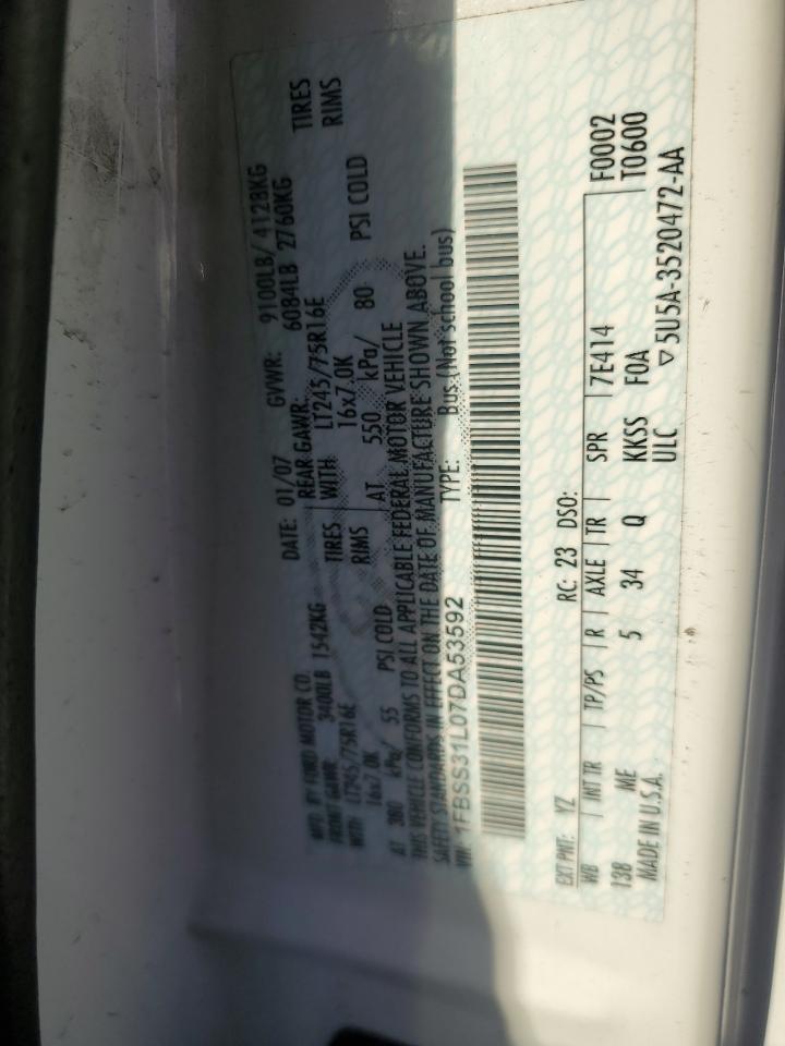 2007 Ford Econoline E350 Super Duty Wagon VIN: 1FBSS31L07DA53592 Lot: 90346815