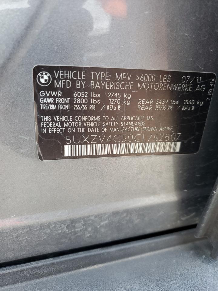 2012 BMW X5 xDrive35I VIN: 5UXZV4C50CL752807 Lot: 86836715