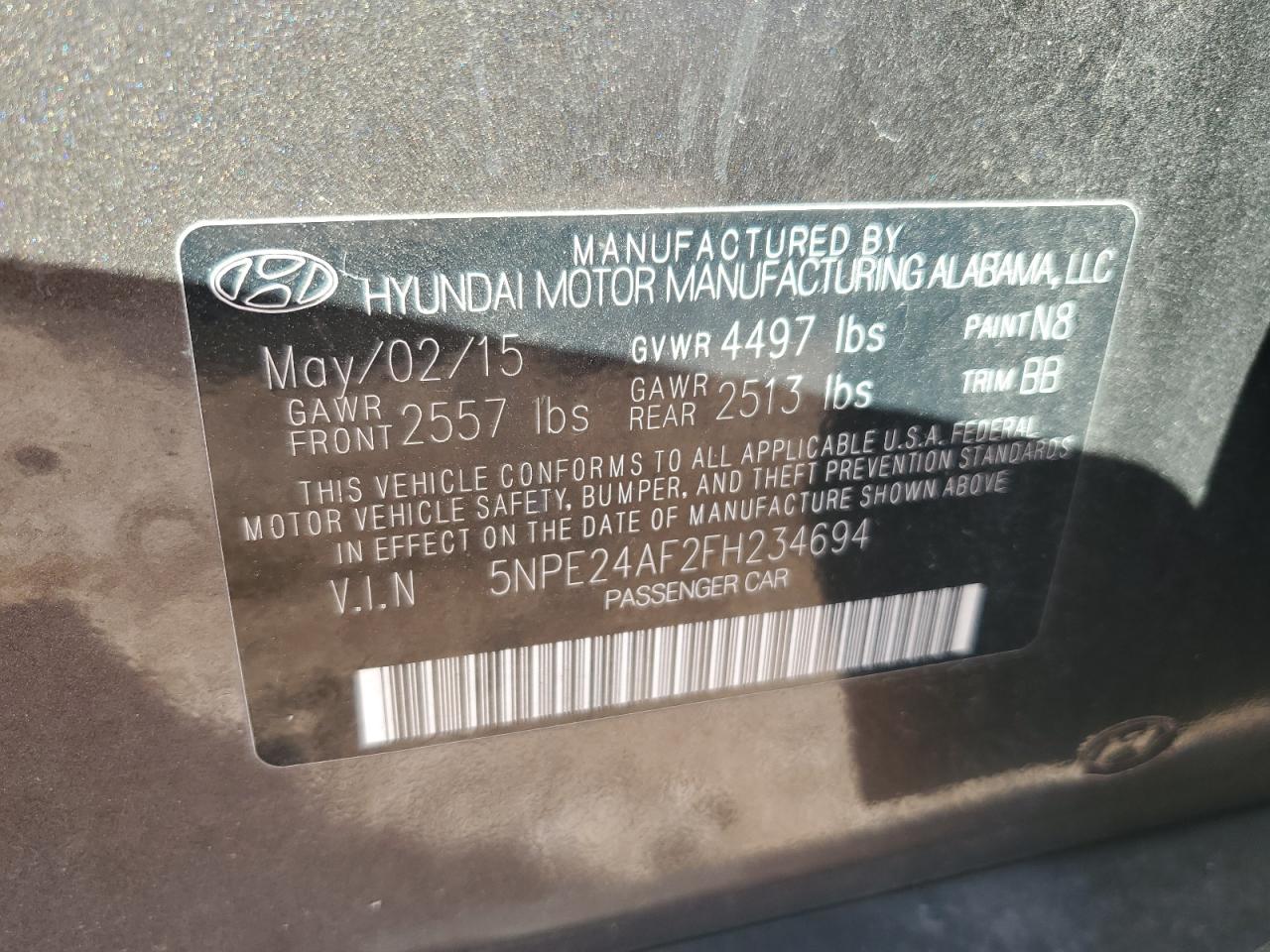 2015 Hyundai Sonata Se VIN: 5NPE24AF2FH234694 Lot: 81917625