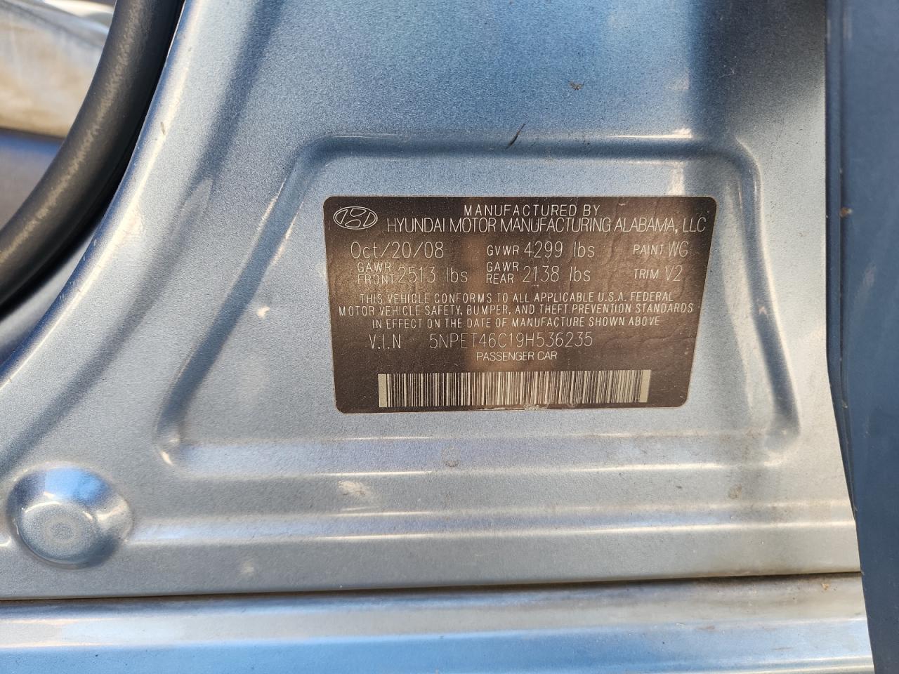 2009 Hyundai Sonata VIN: 5NPET46C19H536235 Lot: 82346495