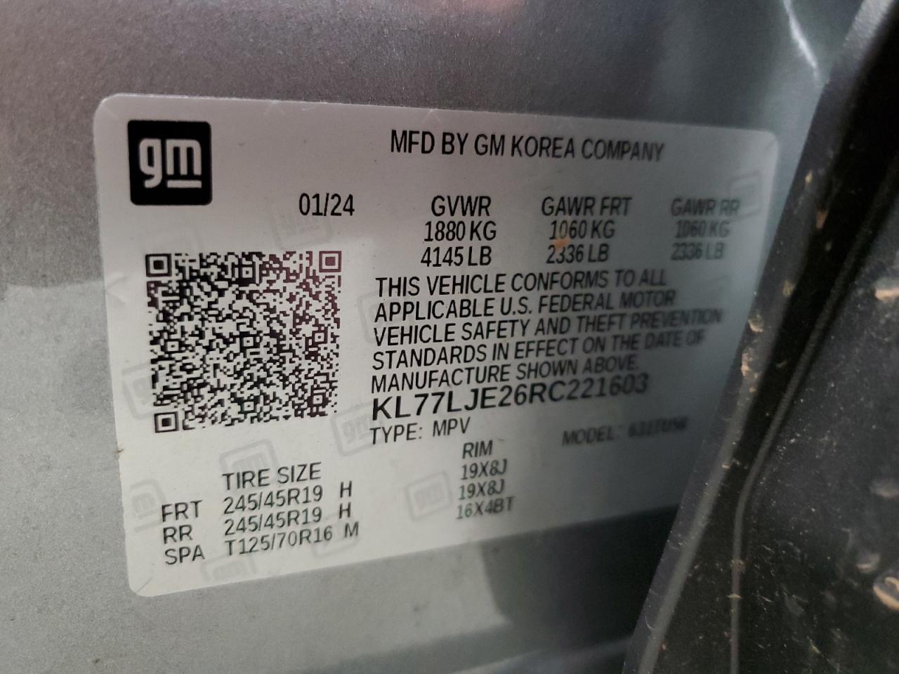 2024 Chevrolet Trax 2Rs VIN: KL77LJE26RC221603 Lot: 86894675