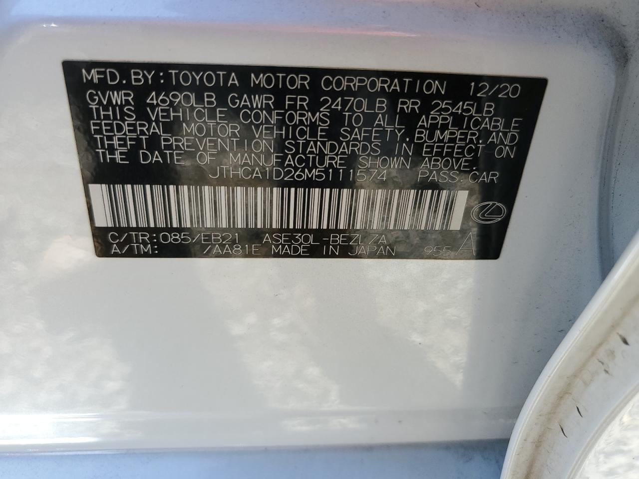 2021 Lexus Is 300 VIN: JTHCA1D26M5111574 Lot: 89461105