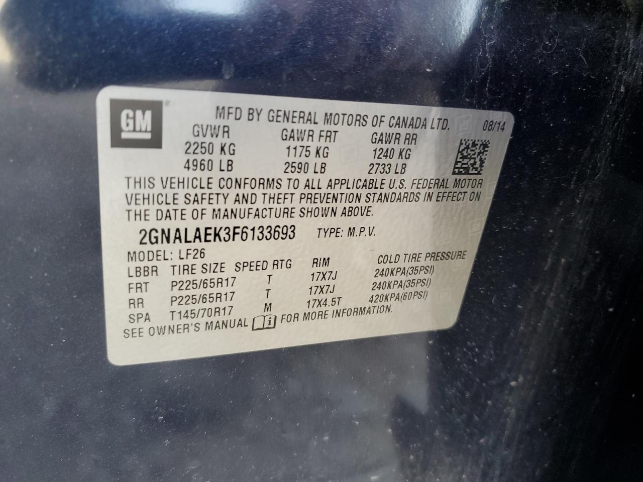 2015 Chevrolet Equinox Ls VIN: 2GNALAEK3F6133693 Lot: 84527935