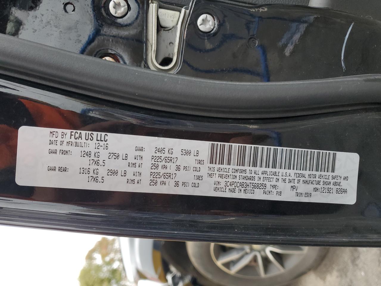 2017 Dodge Journey Se VIN: 3C4PDCAB3HT568259 Lot: 90052075