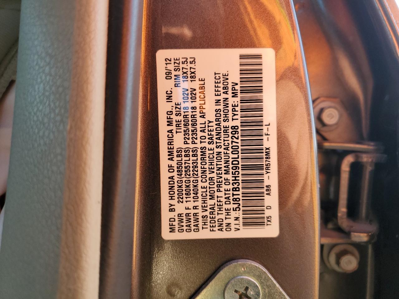 2013 Acura Rdx Technology VIN: 5J8TB3H59DL007298 Lot: 90952135