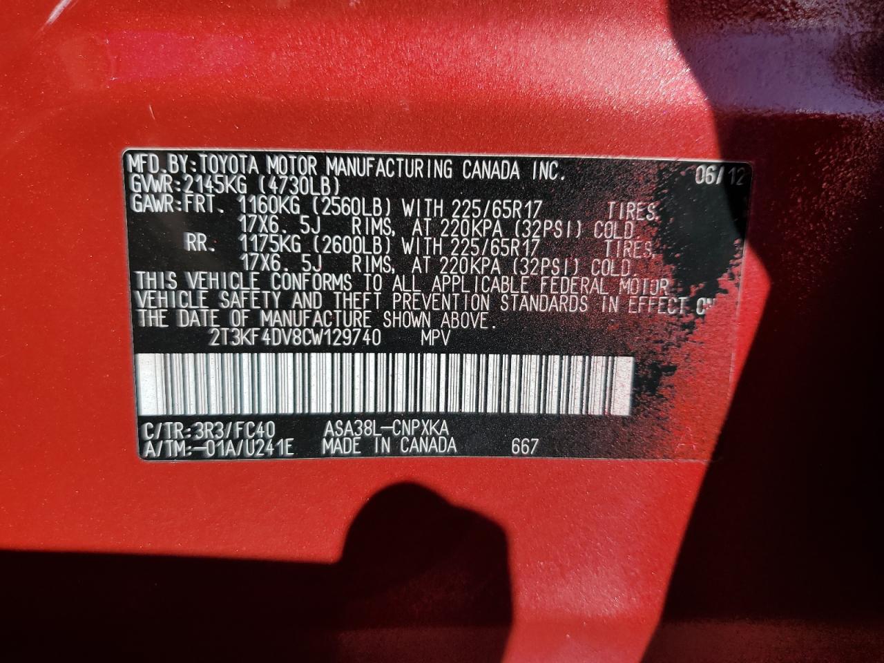 2012 Toyota Rav4 VIN: 2T3KF4DV8CW129740 Lot: 82715775