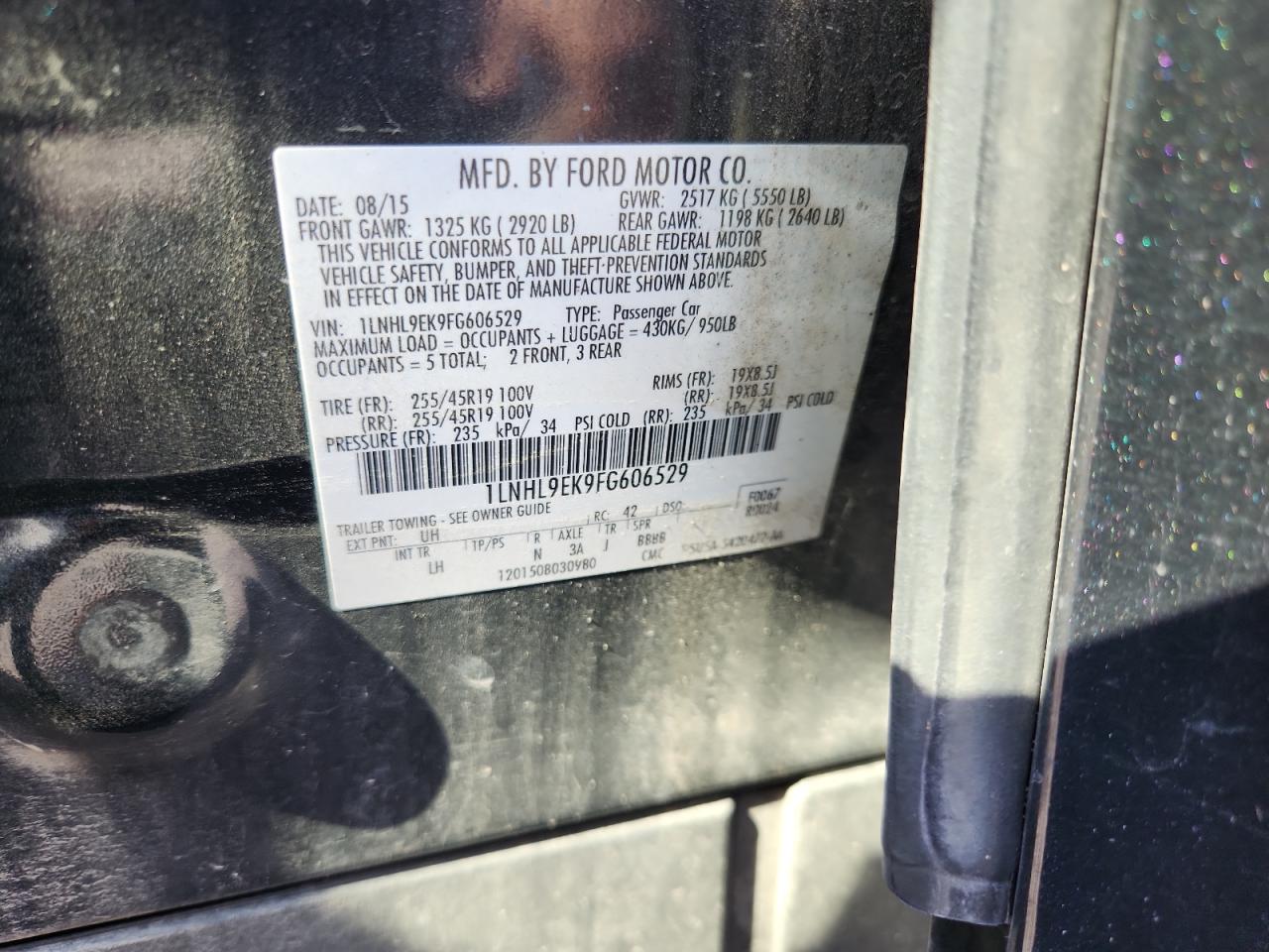 2015 Lincoln Mks VIN: 1LNHL9EK9FG606529 Lot: 80647785