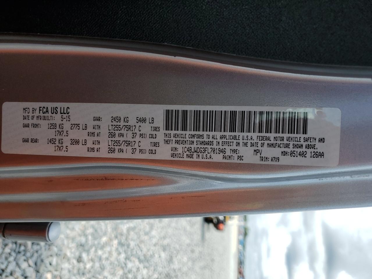 2015 Jeep Wrangler Unlimited Sport VIN: 1C4BJWDG3FL701946 Lot: 84731055