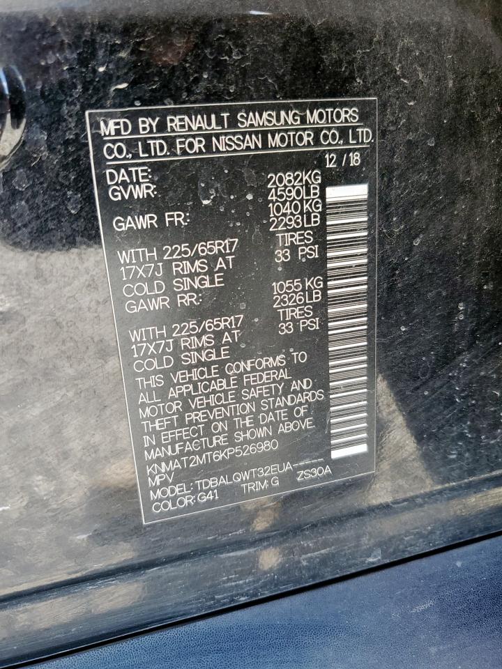 2019 Nissan Rogue S VIN: KNMAT2MT6KP526980 Lot: 86112425