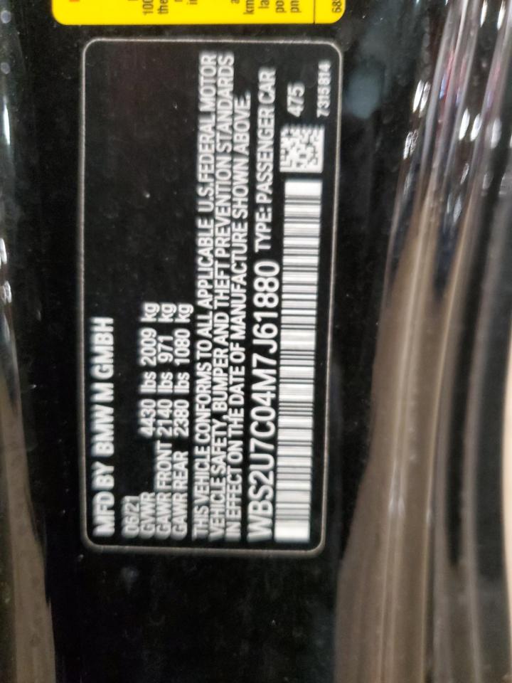 2021 BMW M2 Competition VIN: WBS2U7C04M7J61880 Lot: 86454745