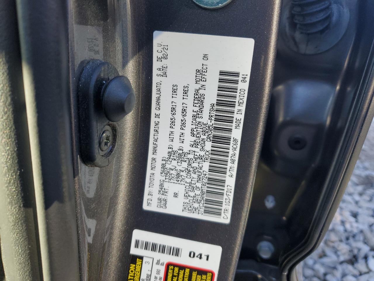 2021 Toyota Tacoma Double Cab VIN: 3TYCZ5AN0MT027247 Lot: 86789025