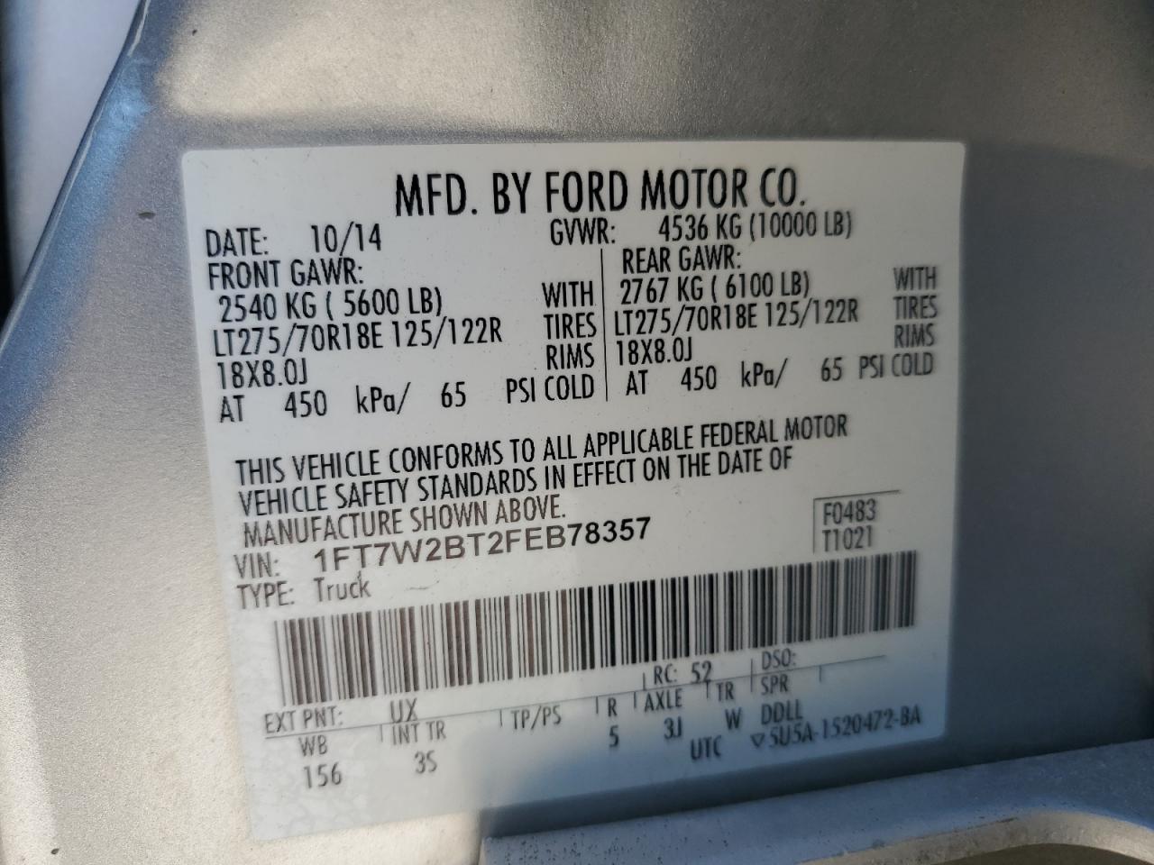 2014 Ford F250 Super Duty VIN: 1FT7W2BT2FEB78357 Lot: 86255775