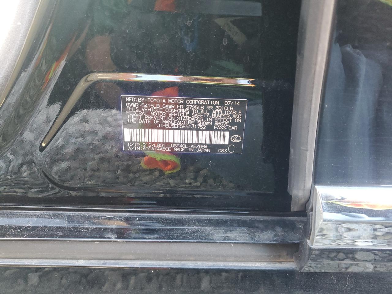 2014 Lexus Ls 460 VIN: JTHBL5EF5E5131752 Lot: 85071365