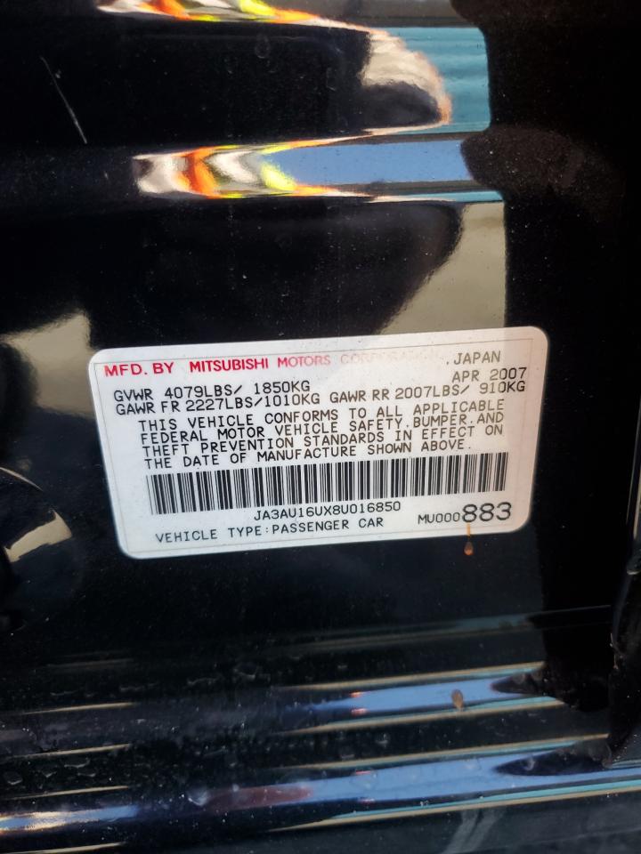 2008 Mitsubishi Lancer De VIN: JA3AU16UX8U016850 Lot: 82288715