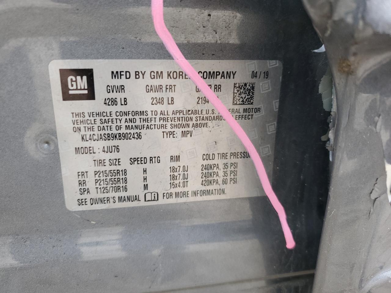 2019 Buick Encore Preferred VIN: KL4CJASB9KB902436 Lot: 89934805