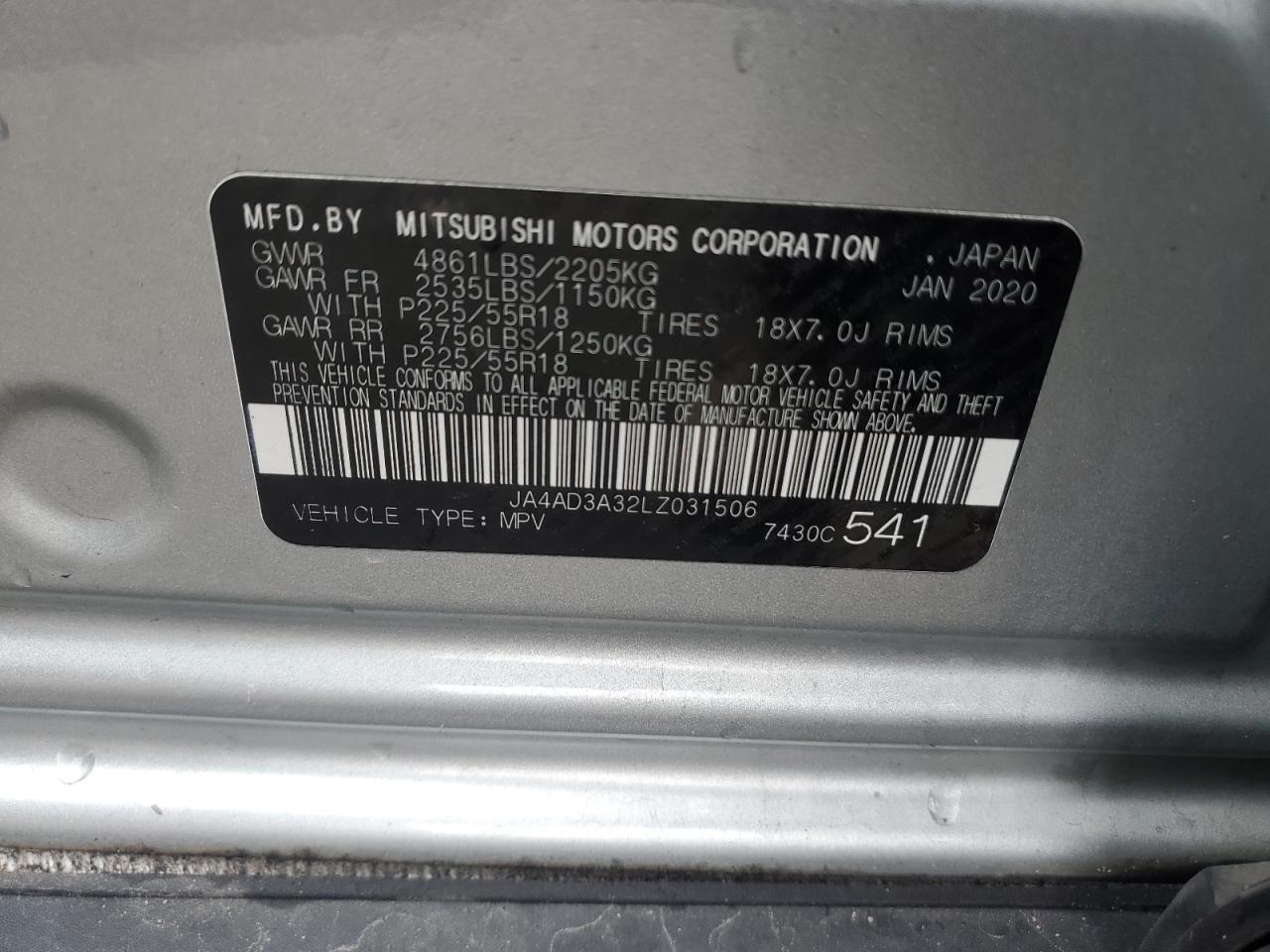 2020 Mitsubishi Outlander Se VIN: JA4AD3A32LZ031506 Lot: 86265895