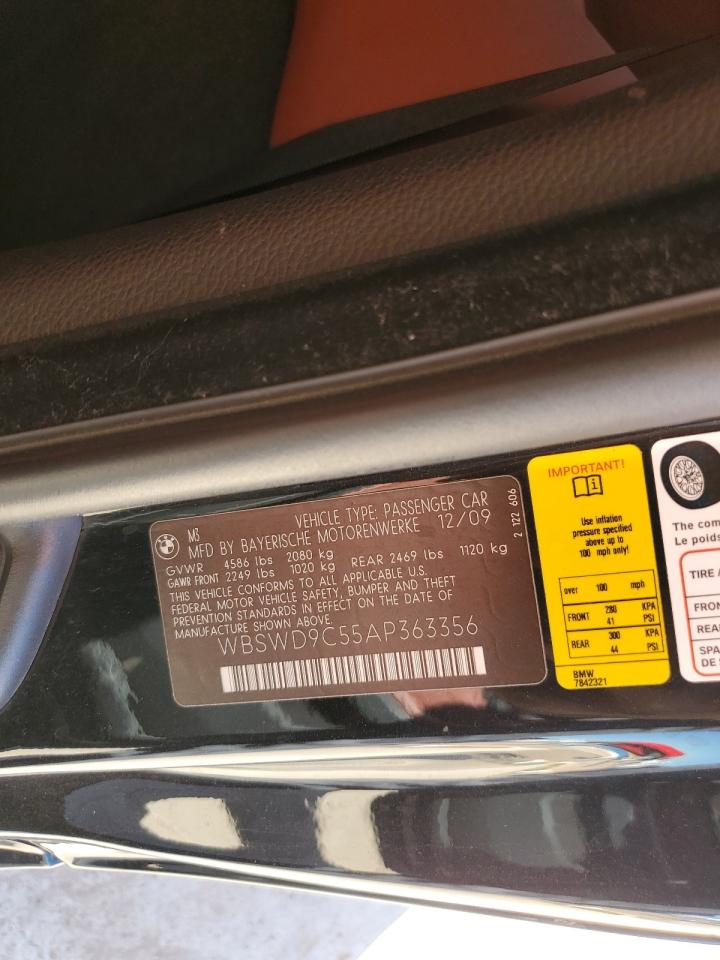 2010 BMW M3 VIN: WBSWD9C55AP363356 Lot: 85193705