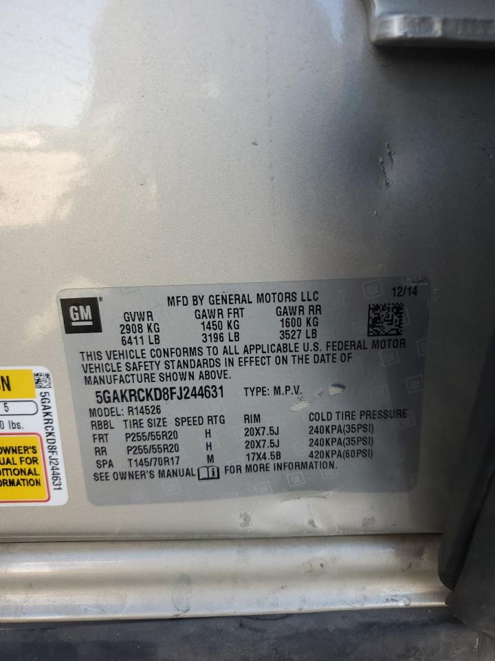 2015 Buick Enclave VIN: 5GAKRCKD8FJ244631 Lot: 90443995