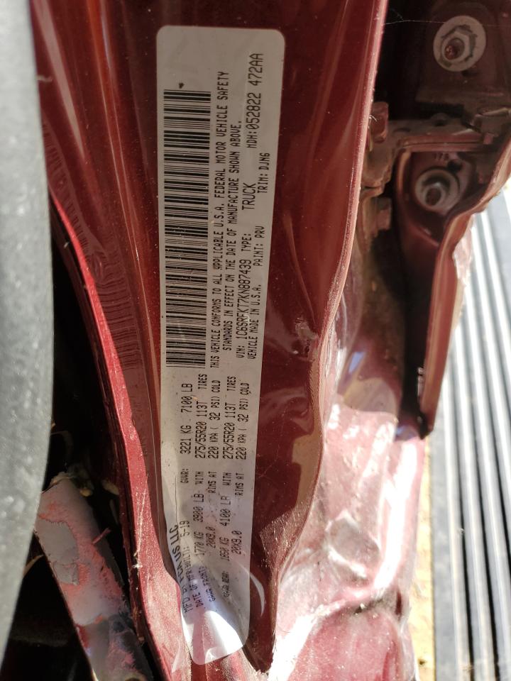 2019 Ram 1500 Longhorn VIN: 1C6SRFKT7KN887439 Lot: 90814645