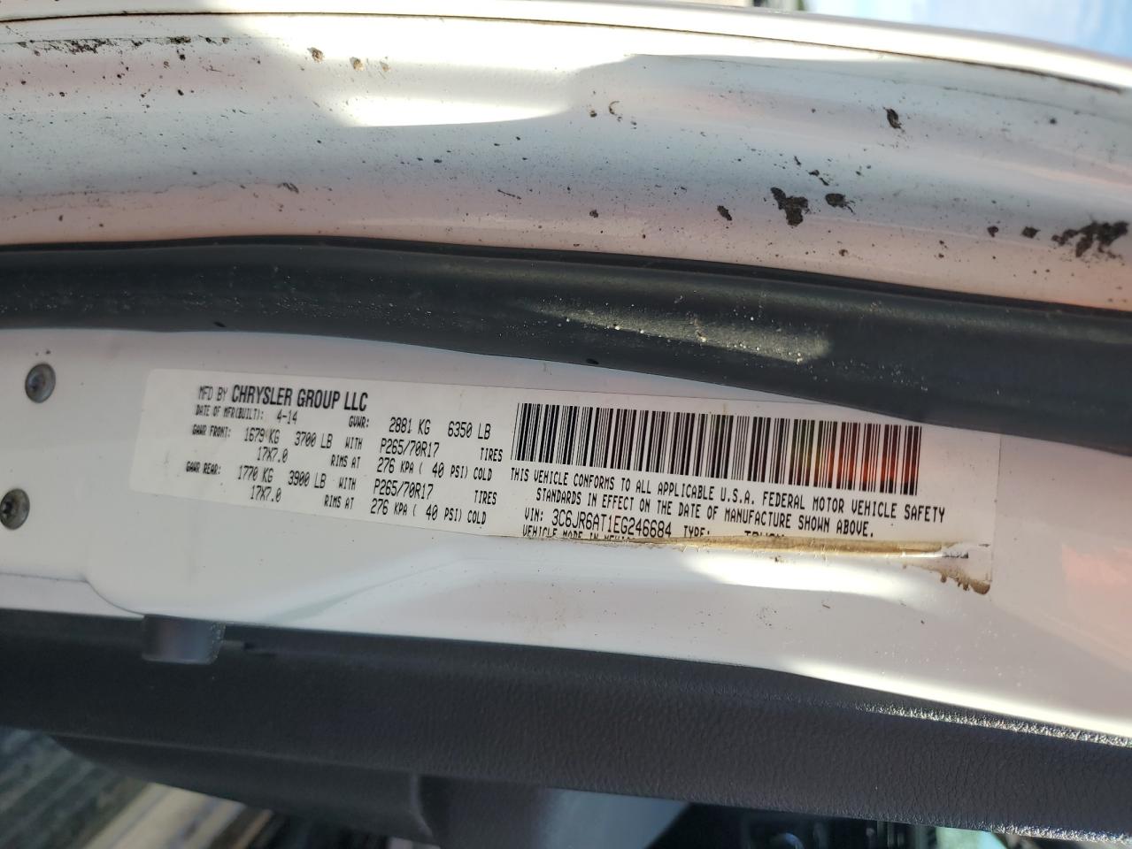 2014 Ram 1500 St VIN: 3C6JR6AT1EG246684 Lot: 85733585