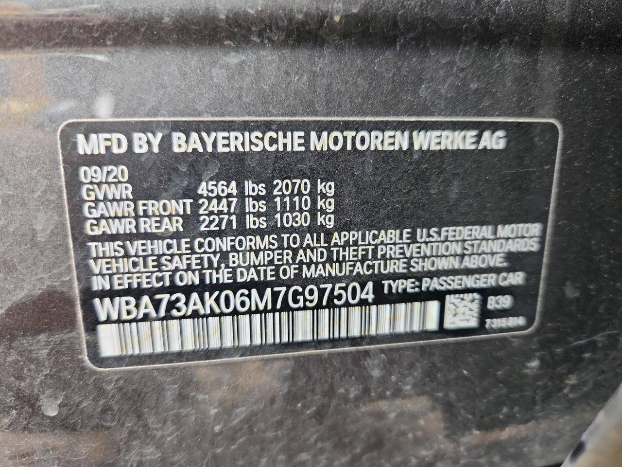 2021 BMW 228Xi VIN: WBA73AK06M7G97504 Lot: 90667175
