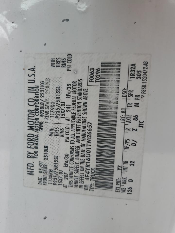 2001 Mazda B3000 Cab Plus VIN: 4F4YR16U01TM26657 Lot: 81999505