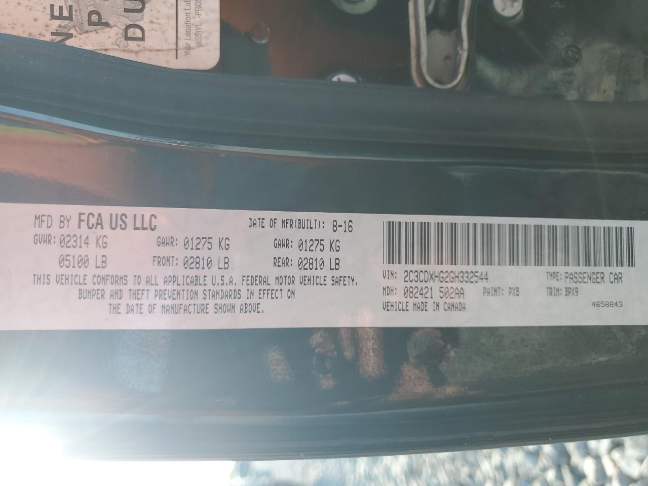 2016 Dodge Charger Sxt VIN: 2C3CDXHG2GH332544 Lot: 81605775