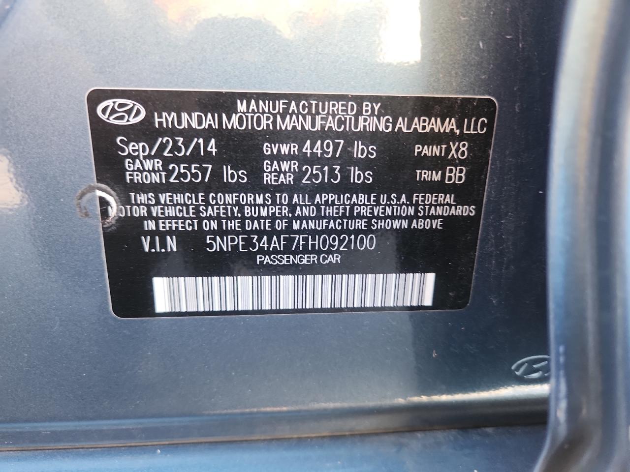 2015 Hyundai Sonata Sport VIN: 5NPE34AF7FH092100 Lot: 82182255