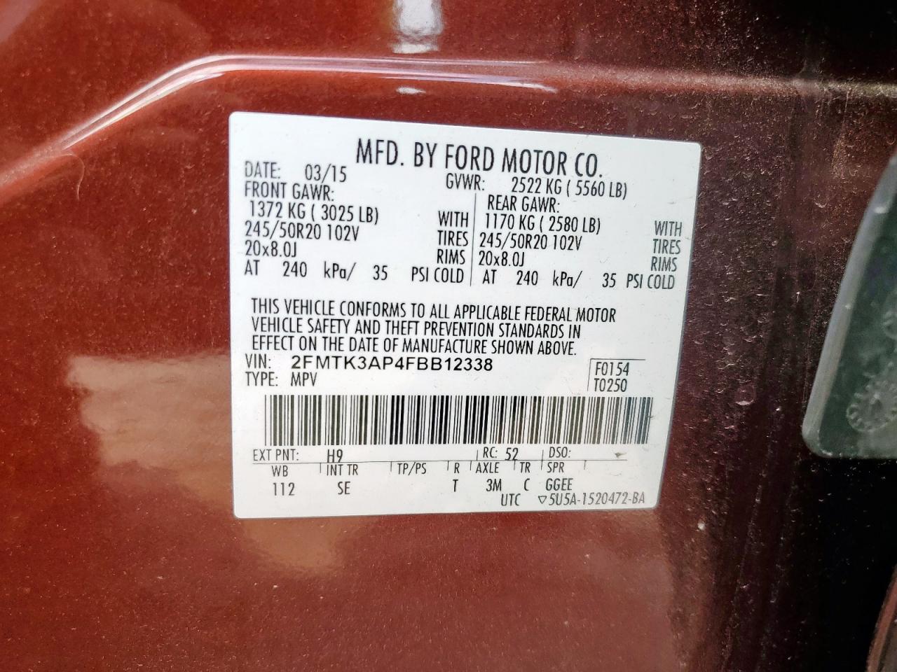 2015 Ford Edge Sport VIN: 2FMTK3AP4FBB12338 Lot: 84866015