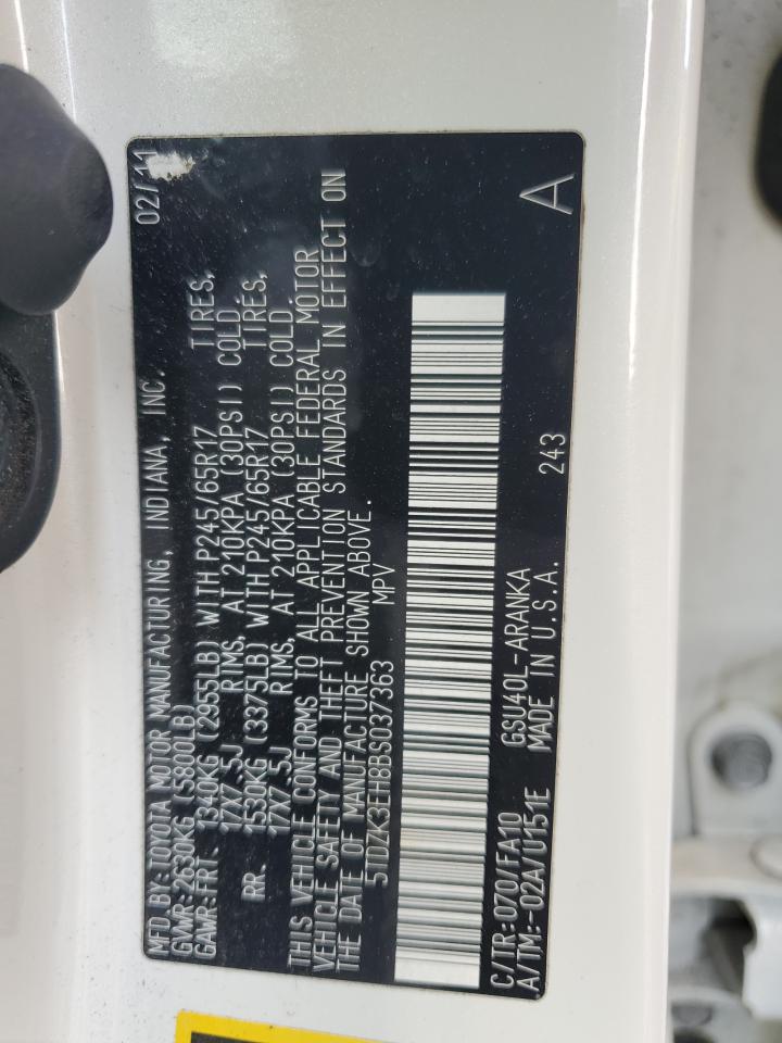 2011 Toyota Highlander Base VIN: 5TDZK3EH8BS037363 Lot: 85853085