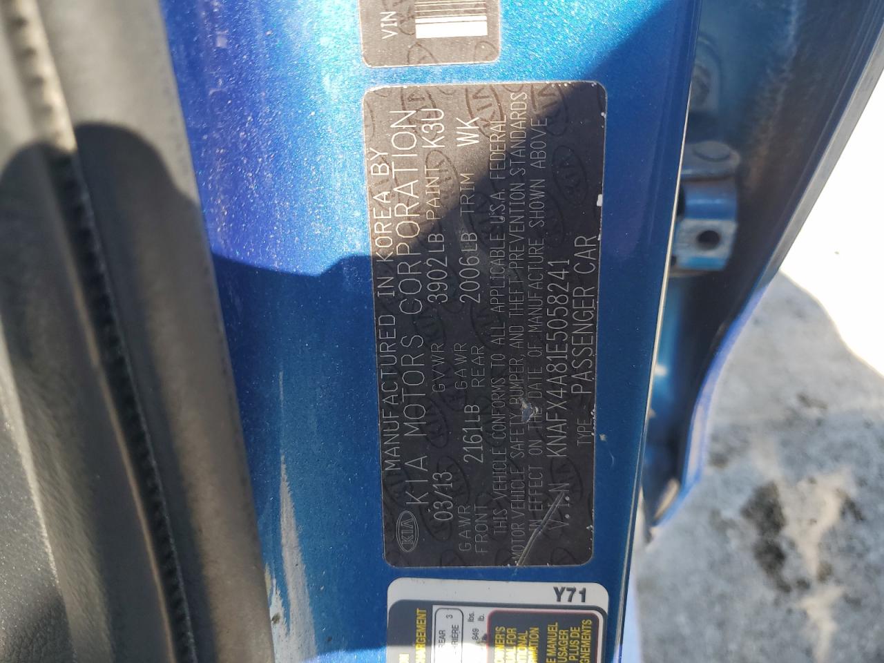 2014 Kia Forte Ex VIN: KNAFX4A81E5058241 Lot: 83780025