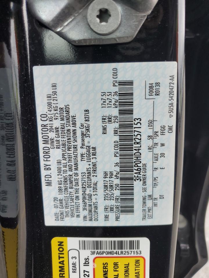 2020 Ford Fusion Se VIN: 3FA6P0HD4LR257153 Lot: 85541025