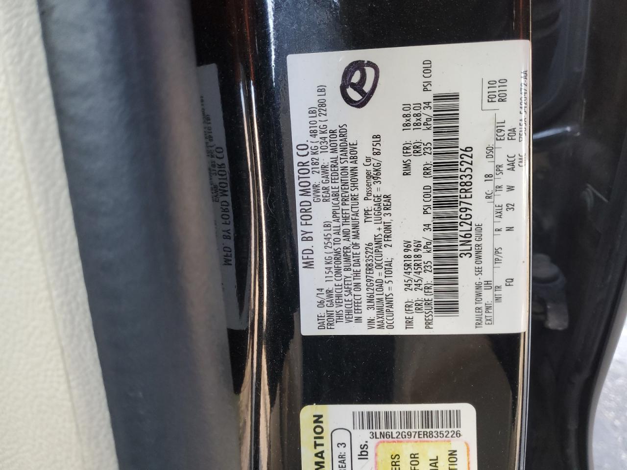 2014 Lincoln Mkz VIN: 3LN6L2G97ER835226 Lot: 82561935