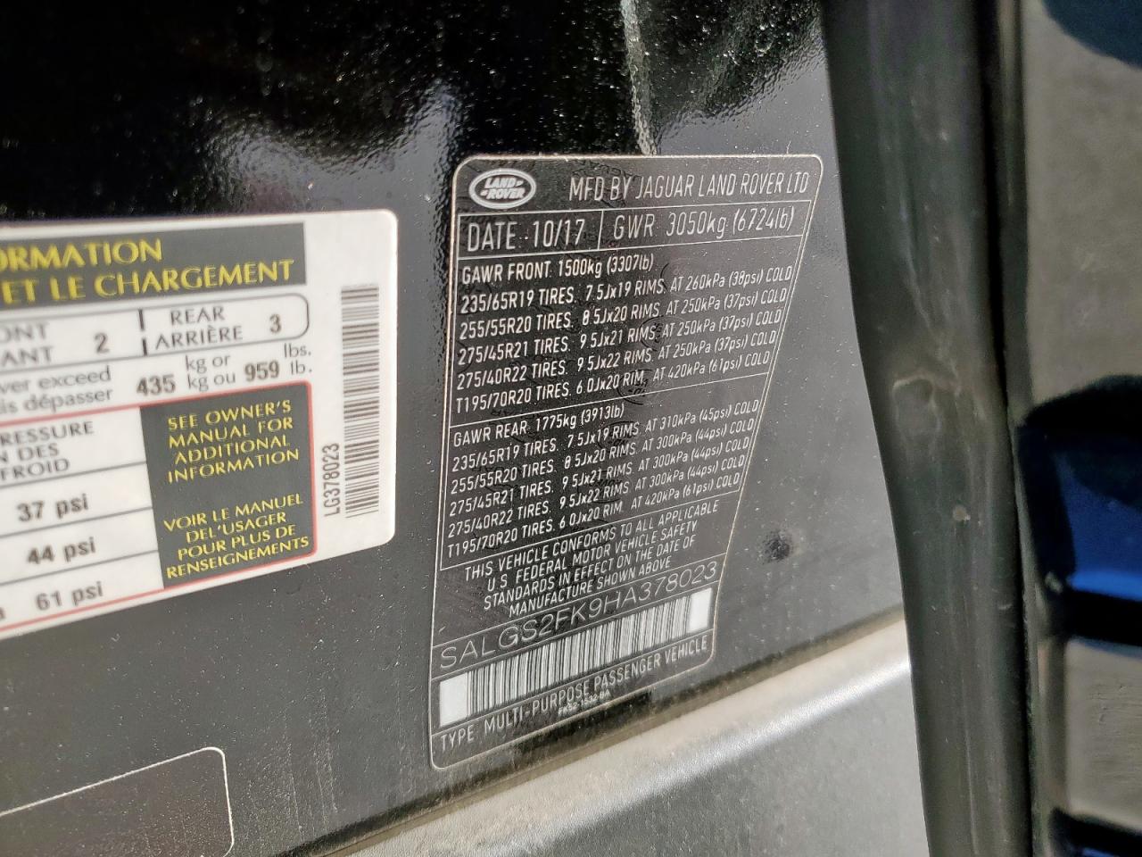 2017 Land Rover Range Rover Hse VIN: SALGS2FK9HA378023 Lot: 84293945