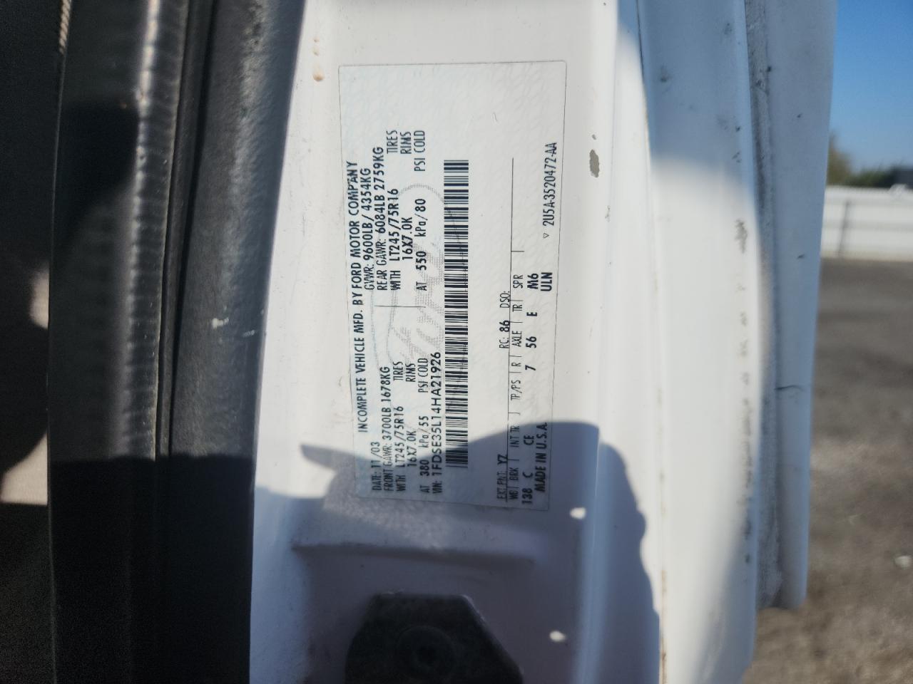 2004 Ford Econoline E350 Super Duty Cutaway Van VIN: 1FDSE35L14HA21926 Lot: 84967665