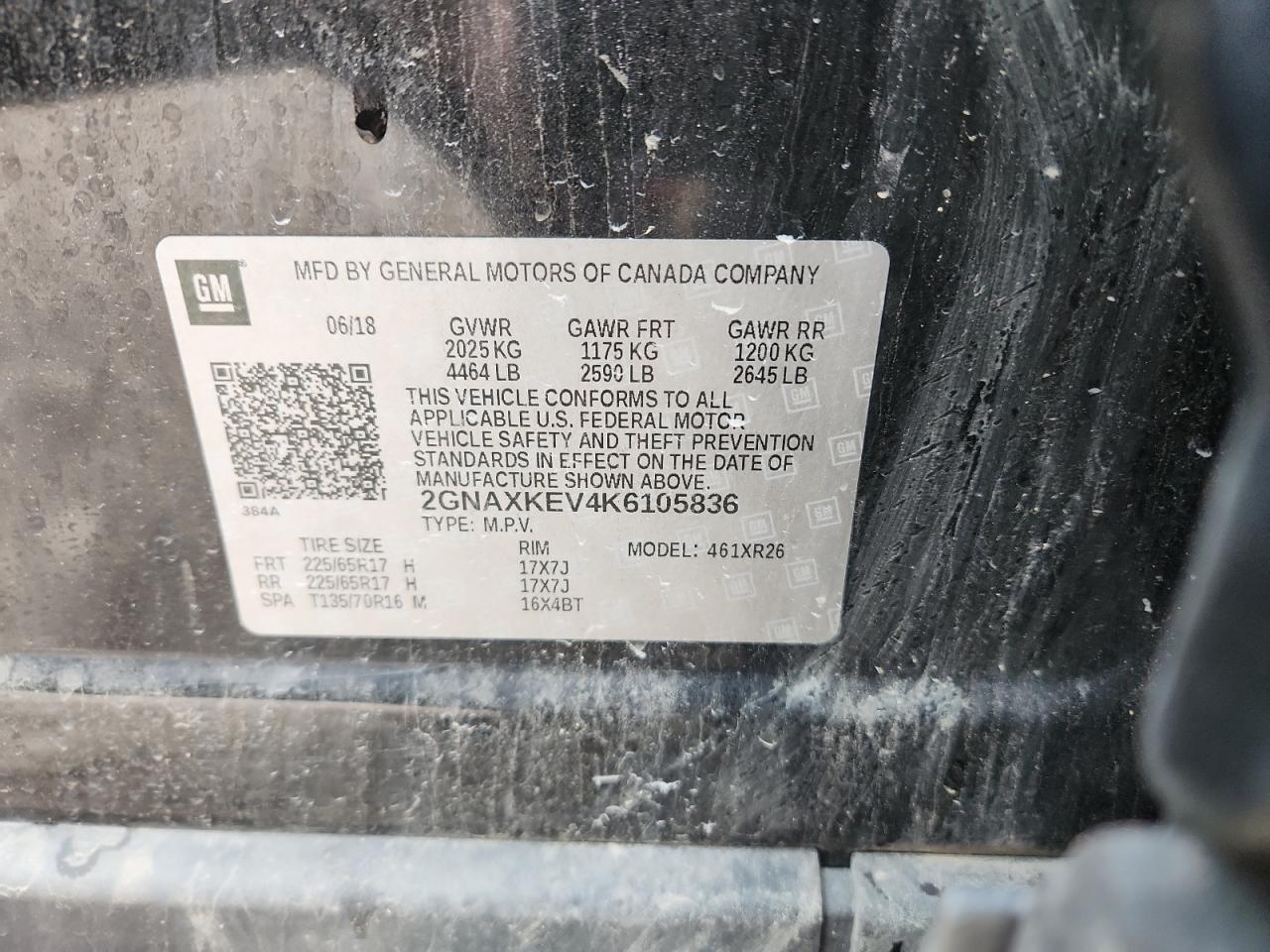 2019 Chevrolet Equinox Lt VIN: 2GNAXKEV4K6105836 Lot: 86409995