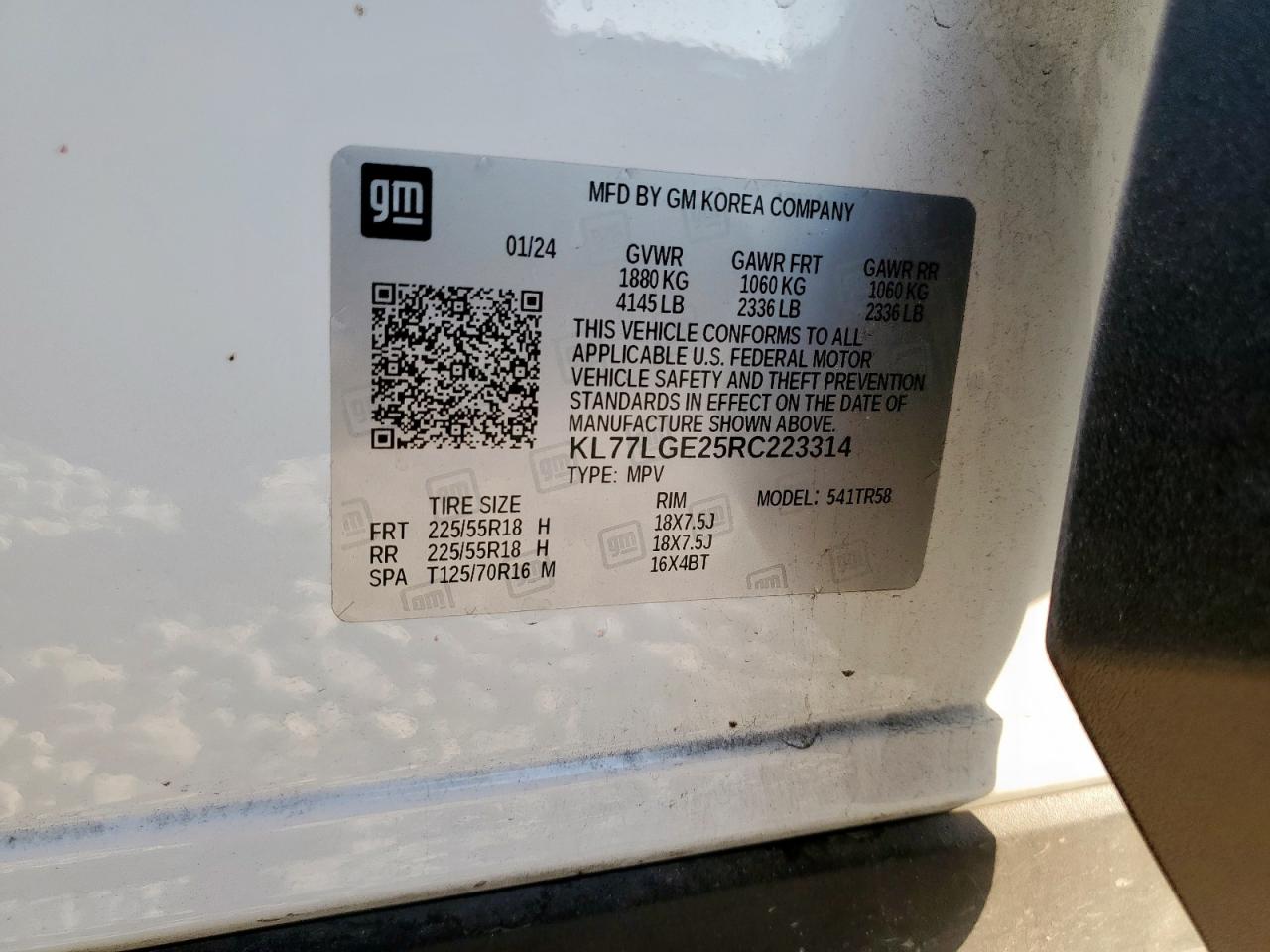 2024 Chevrolet Trax 1Rs VIN: KL77LGE25RC223314 Lot: 85109755