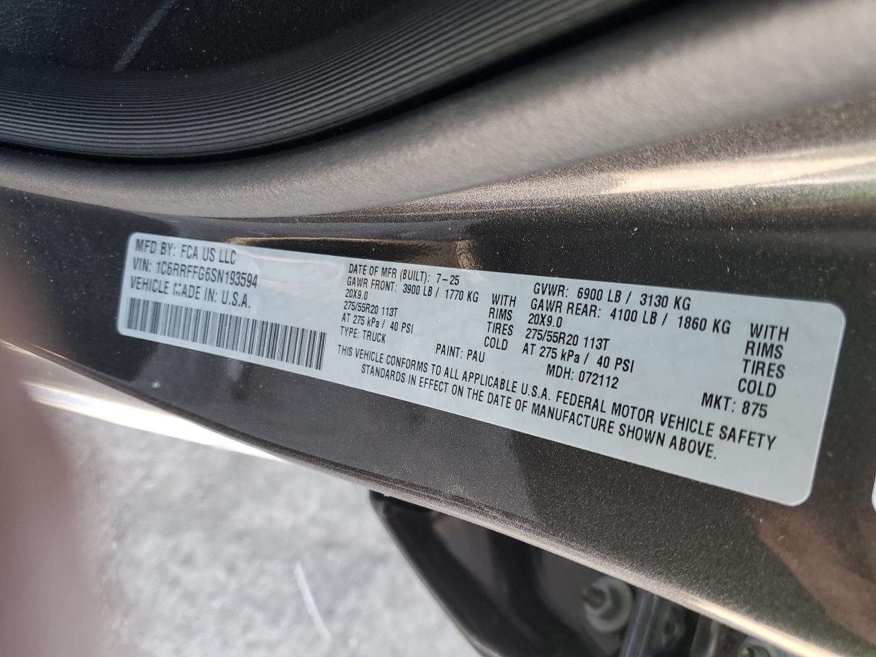 2025 Ram 1500 Big Horn/Lone Star VIN: 1C6RRFFG6SN193594 Lot: 90409325