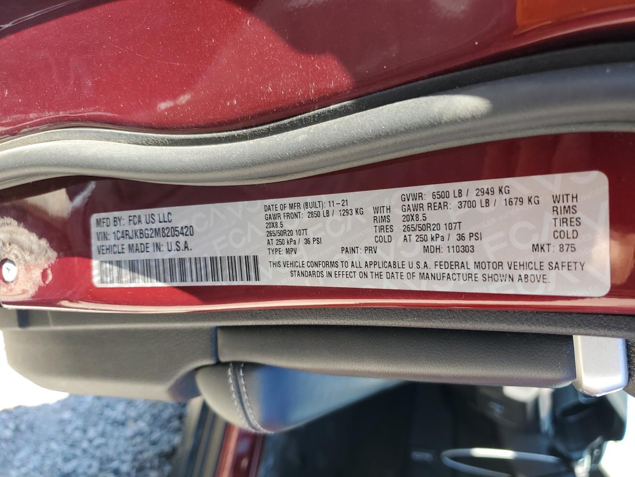 2021 Jeep Grand Cherokee L Limited VIN: 1C4RJKBG2M8205420 Lot: 86508245