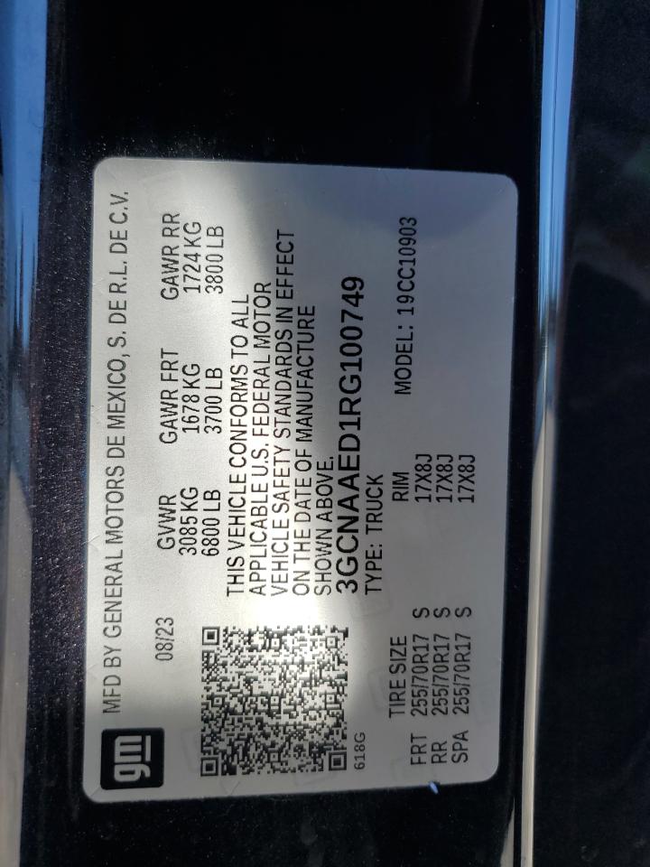 2024 Chevrolet Silverado C1500 VIN: 3GCNAAED1RG100749 Lot: 84386995