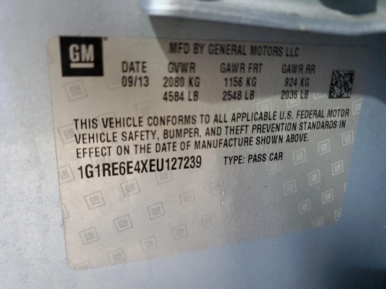 2014 Chevrolet Volt VIN: 1G1RE6E4XEU127239 Lot: 89658275