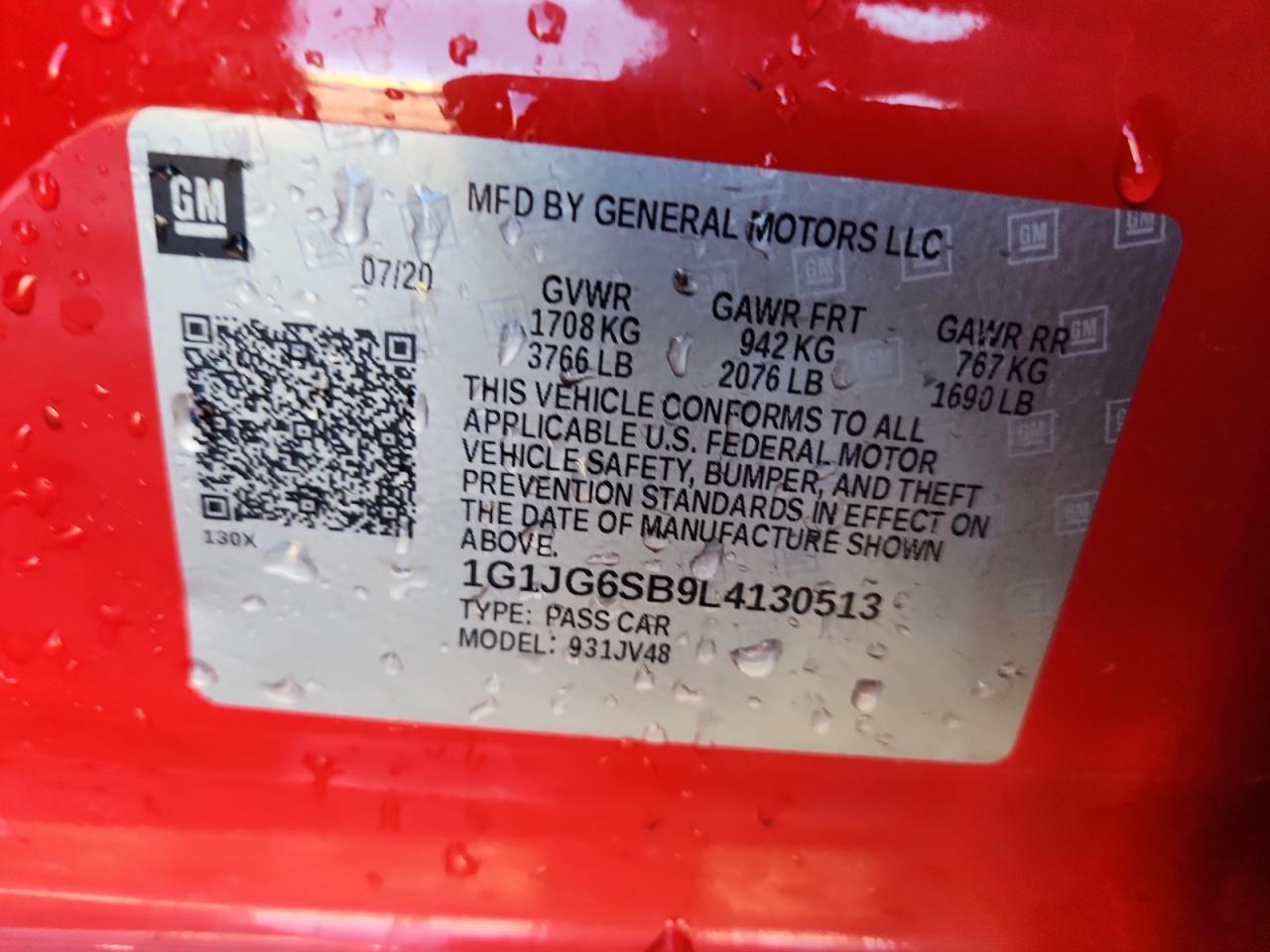 2020 Chevrolet Sonic VIN: 1G1JG6SB9L4130513 Lot: 90285855