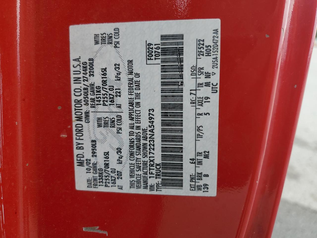 2003 Ford F150 VIN: 1FTRX17223NA54973 Lot: 84985985